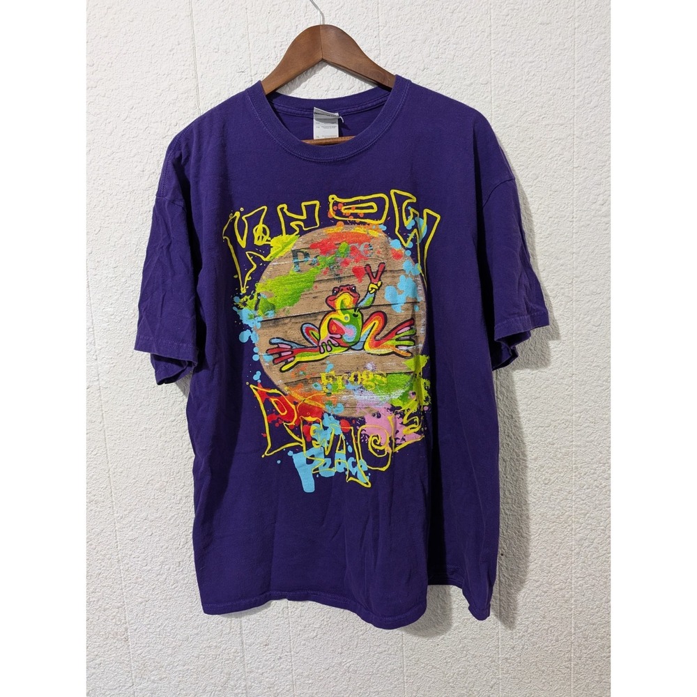 Peace Frogs Vintage Graphic T-Shirt Size Xl Purple Multi Color Frog